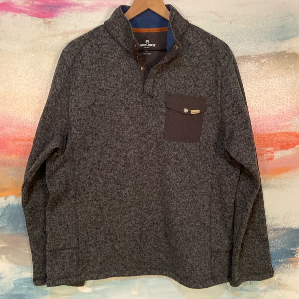 🔥EC🔥Woolrich 1/4 Snap Button Up Front Pocket Pullover Fleece.
